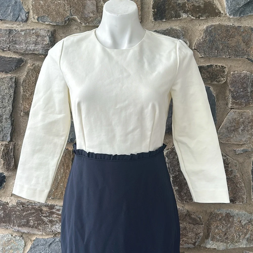 J. Crew 365 3/4 Sleeve Sheath 'Combo Dress' in Ivory White & Navy Blue Size 4